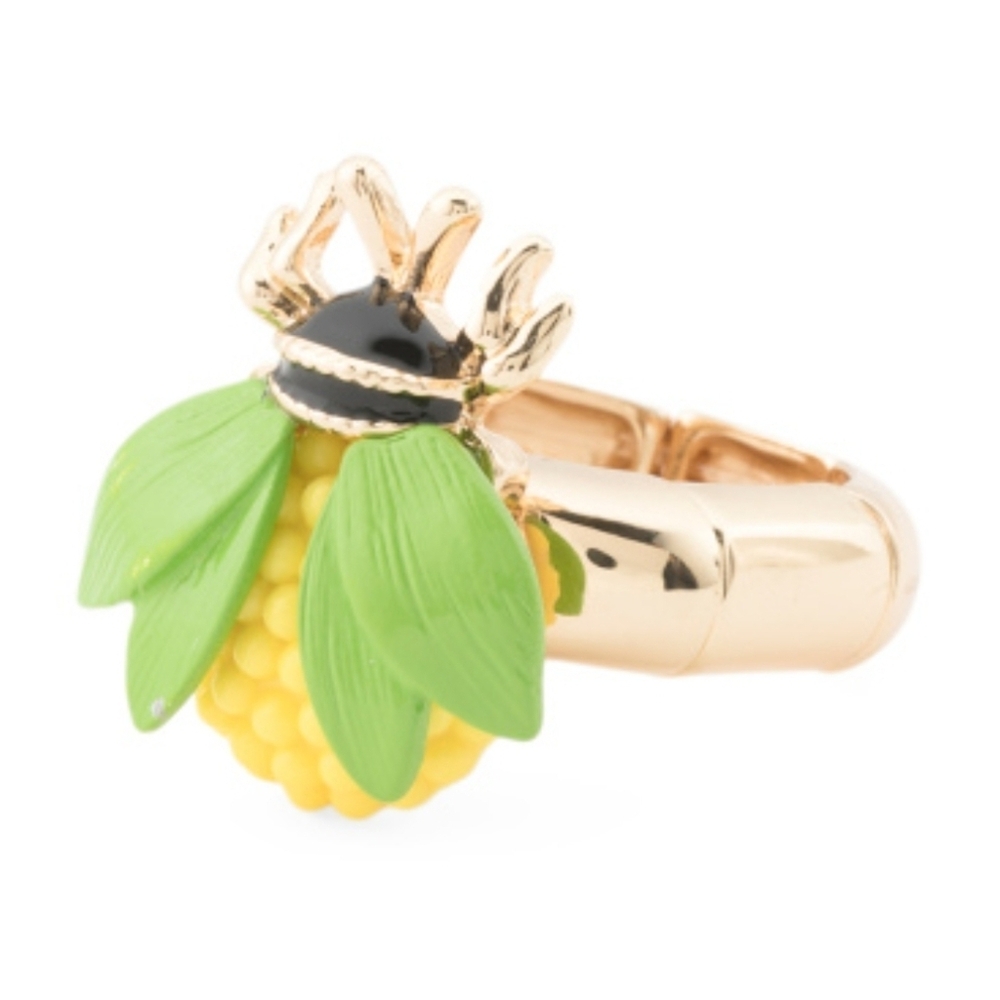 🐝🔹️Betsey Johnson🔹️ Gold Plated Green Bumble bee Stretch Cocktail  Ring